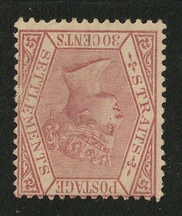 Malaya Straits Settlements 1891 QV 30c CA MH Wmk Inverted SG#69w M2158