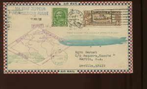 C14 Graf Zeppelin Air Mail w/Roessler Overprint Stamp on Cover to Seville Spain