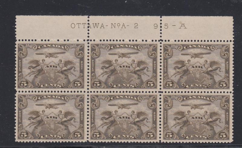 CANADA # C1 VF-MNH PLATE BLOCK OF 6  CAT VALUE $350+