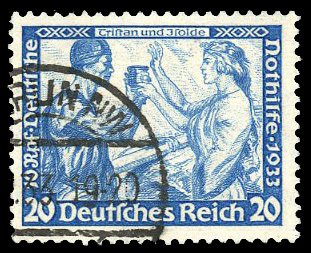Germany #B55a (Mi. 505B) Cat€130, 1933 20+10pf blue, perf. 13 1/2x14, used