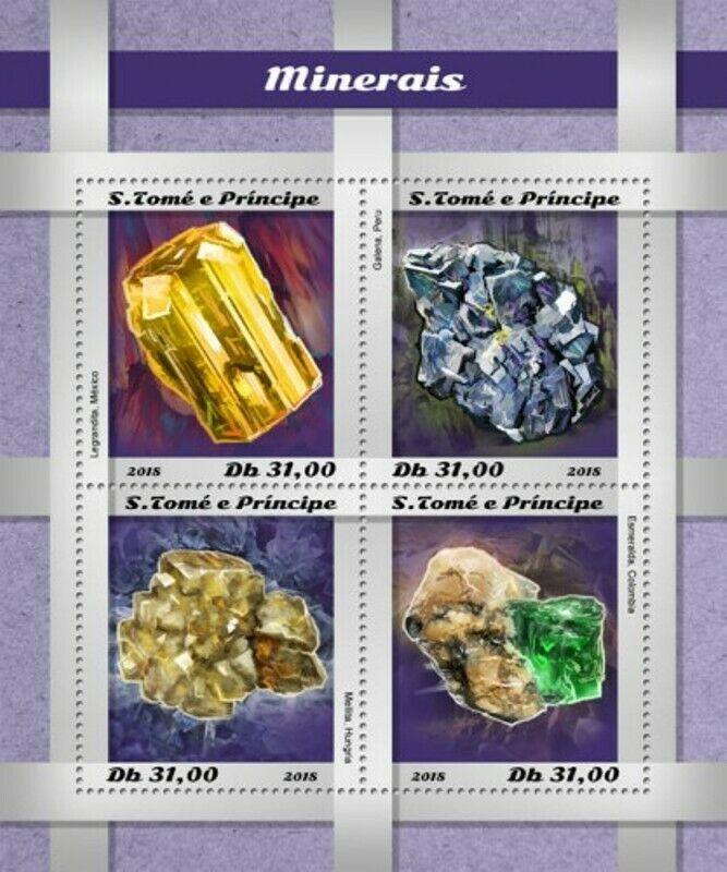 St Thomas - 2018 Minerals on Stamps - 4 Stamp Sheet - ST18503a