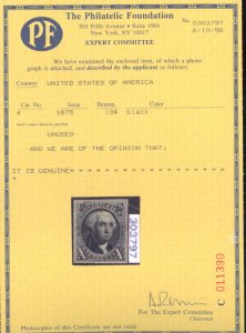 U.S. #4 MINT WITH PF CERT
