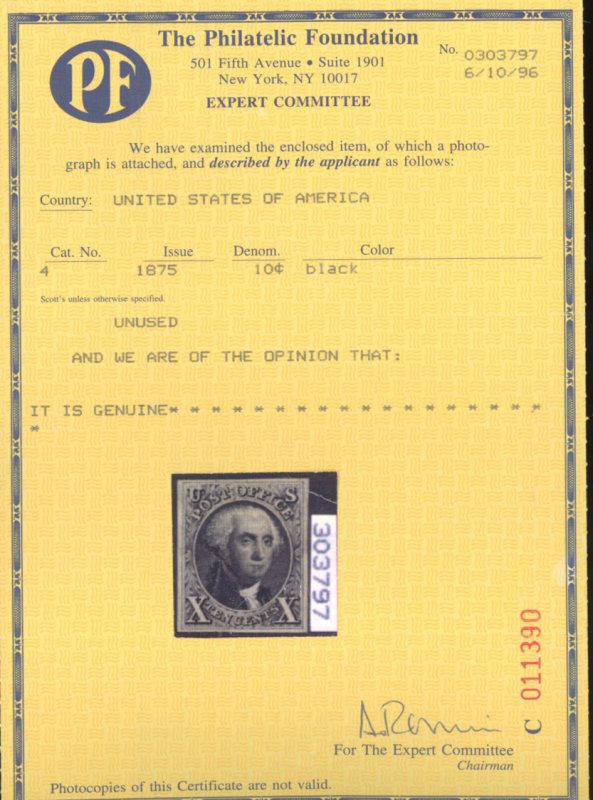 U.S. #4 MINT WITH PF CERT