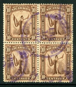 Nicaragua 1912 Liberty 10¢ Red Brown Sc 301 Block of 4 VFU Q332