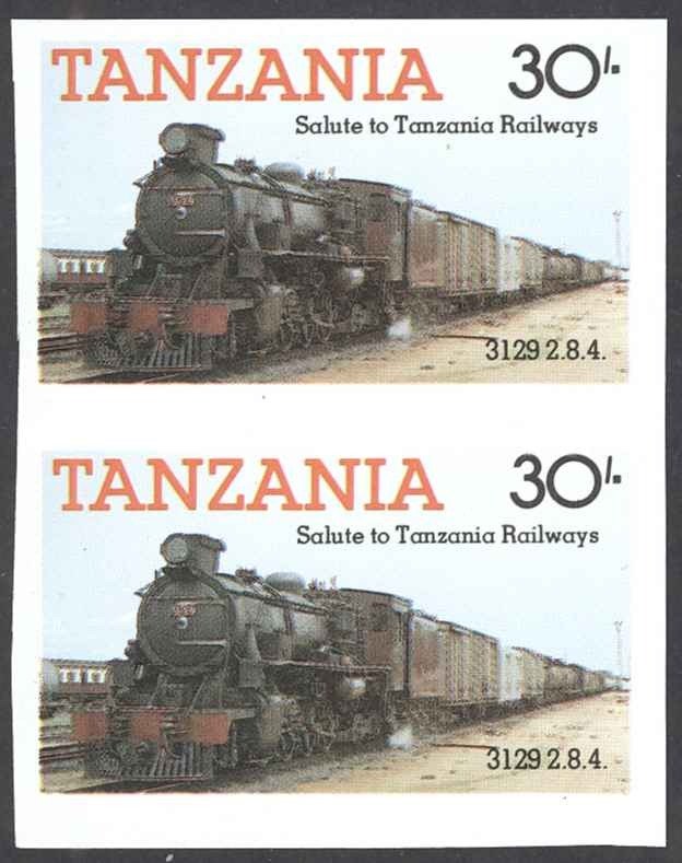 Tanzania Sc# 274 MNH pair IMPERF (ERROR) 1985 30sh Locomotives