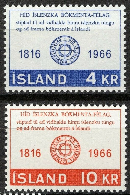 Iceland 1966 150 Years Icelandic Literary Society Set Vf Mnh Mi 406 407 Hipstamp