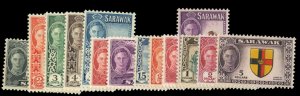 Sarawak #180/194 Cat$153.95, 1950 George VI, complete except for the 10c, nev...