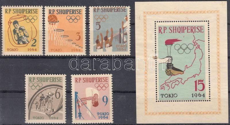 Albania stamp Tokyo Olympics set + block (small spot) MNH 1963 WS115700