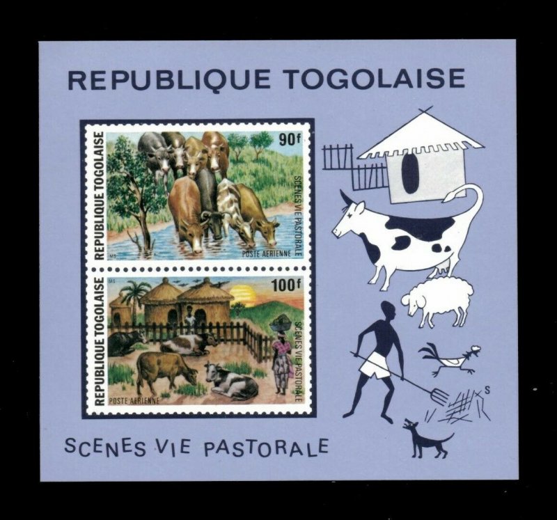 Togo 1974 - Pastures, Cow Herd - Souvenir Sheet of 2 - C239A - MNH 