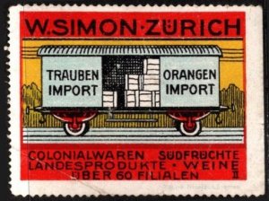 Vintage Switzerland Poster Stamp W. Simon Zurich Grapes Import Oranges Import