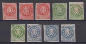 ARGENTINA 1862 COAT OF ARMS Sc 5-7 THREE FULL SETS WITH FAUX USED BY FOURNIER 