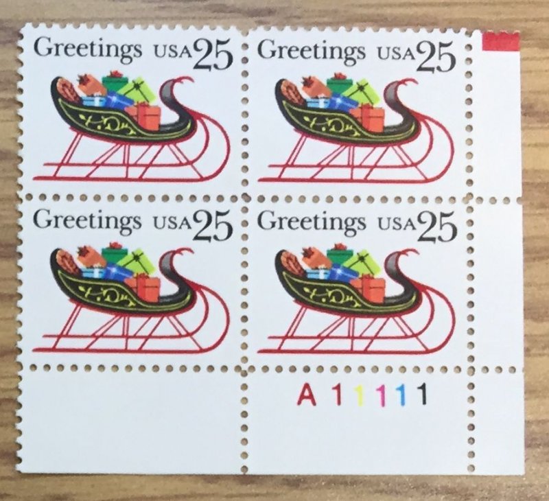 US #2428 Plate Block MNHOG Christmas Greetings 25c
