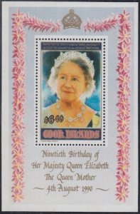 COOK ISLANDS Sc# 1041 SOUVENIR SHEET of the QUEEN MOTHER'S 90th BIRTHDAY