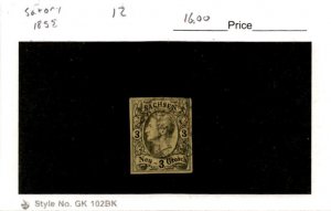 Saxony - Germany, Postage Stamp, #12 Used, 1855 King John I (AB)