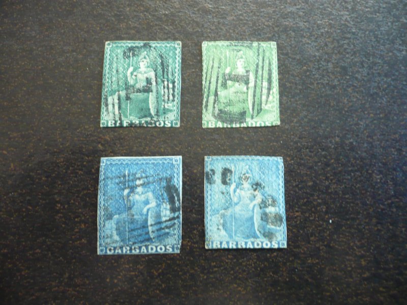 Stamps - Barbados - Scott# 5,5a,6,6a - Used Part Set of 4 Stamps