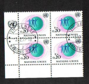 United Nations Geneva  #3  1969  20c. cornerblock of four stamps