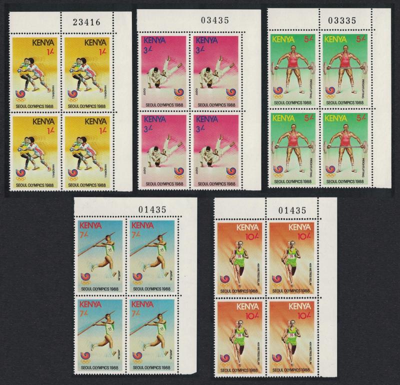 Kenya Olympic Games Seoul 5v Top Right Corner Blocks of 4 SG#467-471