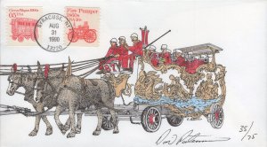 David Peterman Hand Painted Combo FDC for the 1990 5c Circus Wagon Coil