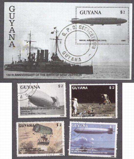 Guyana 1989 Zeppelins, set+perf. sheet, used    M.230