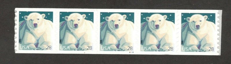 4389 Polar Bear PNC Strip Of 5 (V11111) Mint/nh FREE SHIPPING