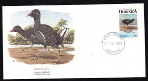 Flora & Fauna of the World #230a-Dominica-Birds-Common Gallinule-FDC with  singl