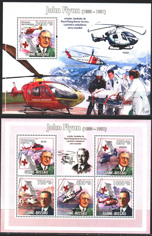 Guinea-Bissau. 2009. Small sheet 4515-19, bl737. Red cross, helicopters, ambu...