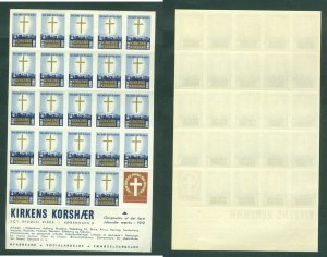 Denmark. Christmas Sheet 1962. MNH.The Church Cross Army With Reprint 1912 Seal