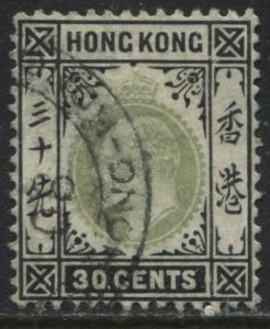 Hong Kong KEVII 1904 30 cents black & gray green used