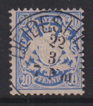 Bavaria  #42  used  1876  Coat of Arms  20pf ultra    Wmk  94