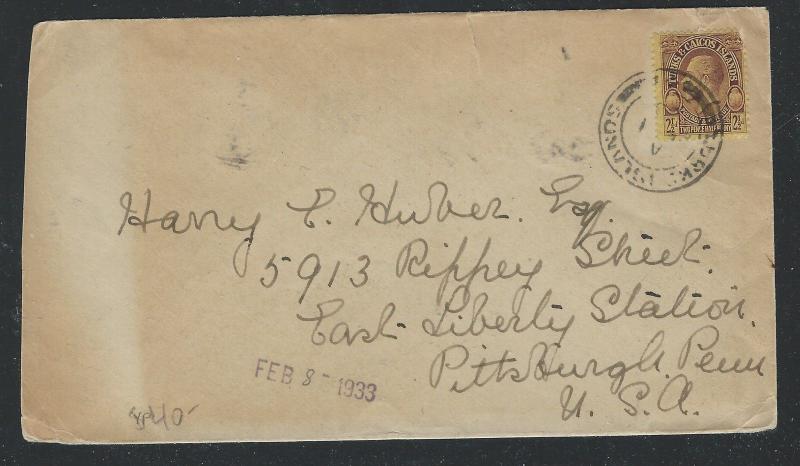 TURKS AND CAICOS ISLANDS  (P0312B) KGV 2 12D 1933 COVER TO USA