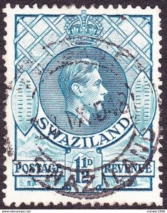 SWAZILAND 1943 KGVI 1.5d Light Blue SG30b Used