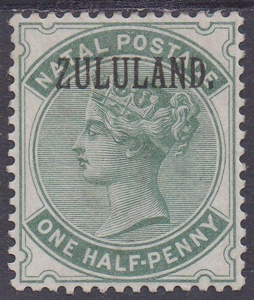 ZULULAND 1893 OVERPRINTED QV NATAL 1/2D WITH STOP