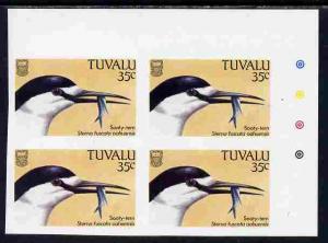 Tuvalu 1988 Sooty Tern 35c imperf corner plate block of 4...