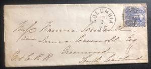 1869 Columbia SC Mini Cover To Greenwood Stamp SC#114