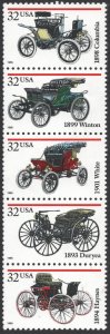 SC#3019-23 32¢ Antique Automobiles Strip of Five (1995) MNH