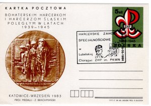 Poland 1983 Scout postcard with various 1984 Scout cancels