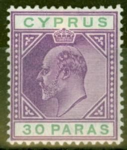 Cyprus 1904 30pa Purple & Green SG63 Fine & Fresh Mtd Mint 