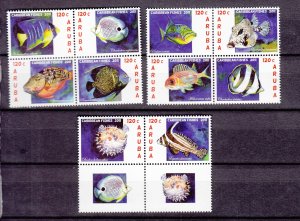 J43649 JL Stamps 2011 aruba set mnh blks 4+ labels #380a-j fish