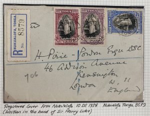 1938 Tonga Toga Registered Cover to London England Queen Salote Tabou Stamps