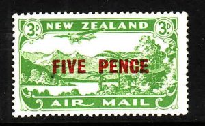 New Zealand-Sc#C4-unused light hinged Airmail 5p on 3p yellow green -Planes-1931