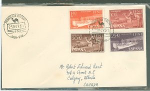 Ifni B55-B58 1961 Stamp day - camel, ships, trucks.  Cover to unusal destination (postally used set), aging, sealed.