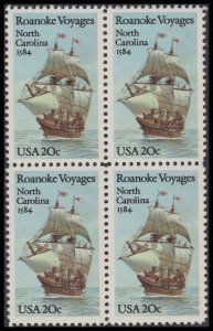 US 2093 Roanoke Voyages North Carolina 1584 20c block 4 MNH 1984