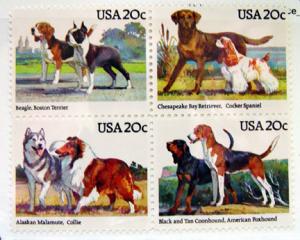 S85 US 2101a Dogs 20c blk or 4 MNH cv $2.00