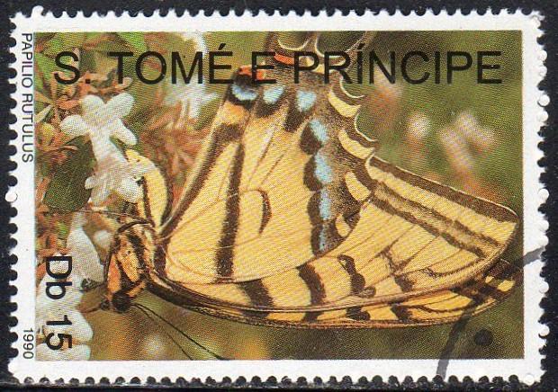 St. Thomas and Prince 949 - Cto - 15d Tiger Swallowtail (1990) (cv $1.30)