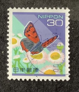 Japan 1995/98  Scott 2477 used - 30y,  butterfly Hairstreak , Flowers