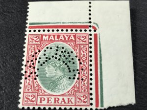 MALAYA/PERAK # 82-MINT/NEVER HINGED----PERFIN SPECIMEN--CORNER MARGIN---1935