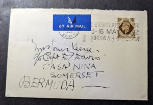 1952 England Airmail Cover Stoke on Trent Staffs to Somerset Bermuda SG#475