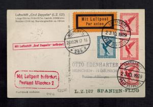 1929 Germany Graf Zeppelin LZ 127 RPPC Postcard Landing Cover Spain Flight