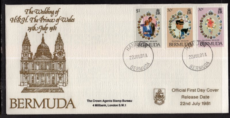 Bermuda 412-414 Royal Wedding Typed FDC