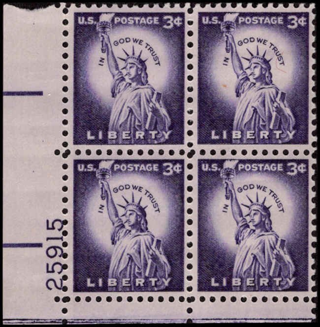 US #1035c LIBERTY MNH LL PLATE BLOCK #25915 DURLAND .40¢